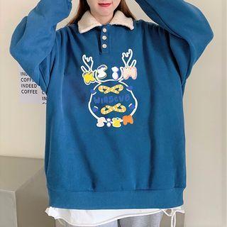 Deer Print Polo-neck Pullover