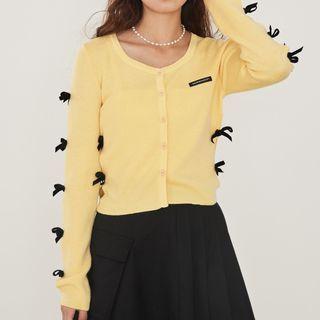 Velvet Bow Round-neck Knit Sweater