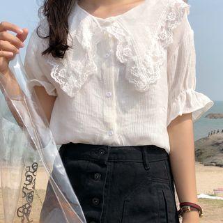 Short-sleeve Lace Trim Collar Blouse