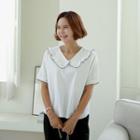 Frilled Eyelet-lace Collar Top