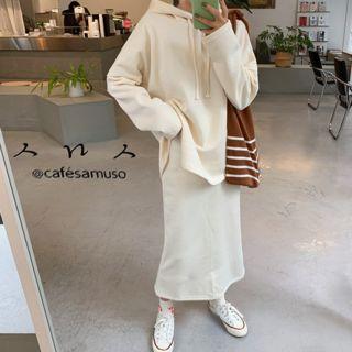 Set: Dip-back Fleece-lined Hoodie + Long Skirt