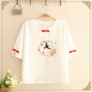 Swallow Embroidered Short Sleeve Top