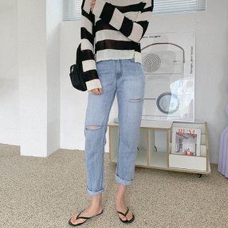 Slit-trim Straight Leg Jeans