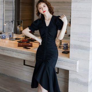 Puff-sleeve Mermaid Sheath Dress