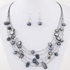 Set : Faux Crystal Layered Necklace + Dangle Earring