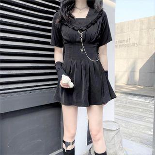 Short-sleeve Chained Mini A-line Dress