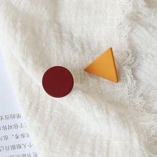 Geometric Ear Stud 1 Pair - Red & Orange - One Size