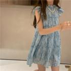 Tie-dye Ruffle A-line Mini Dress Blue - One Size