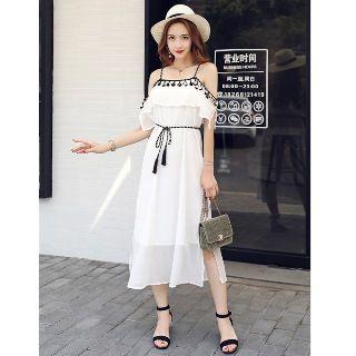 Short-sleeve Spaghetti-strap Paneled Dress