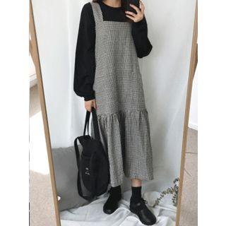 Frill-hem Check Long Jumper Dress
