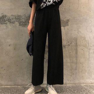 High-waist Loose-fit Wide-leg Pants Black - One Size