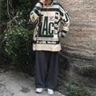 Printed Letter Button-up Oversize Sweatshirt