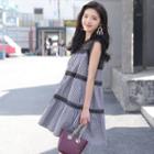 Lace Panel Gingham Sleeveless A-line Dress