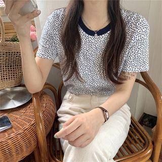 Short-sleeve Contrast Trim Floral T-shirt