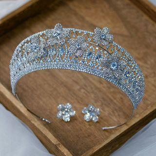 Flower Rhinestone Alloy Headband White - One Size