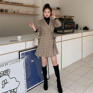 Peaked-lapel Plaid Wrap Dress