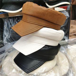 Plain Faux Leather Military Cap