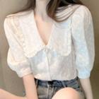 Collared Puff-sleeve Blouse White - One Size