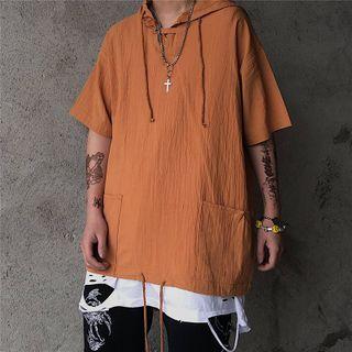 Elbow-sleeve Linen Hoodie