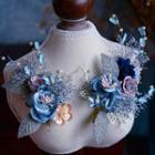Wedding Faux Pearl Satin Flower Hair Clip 1 Pair - As Shown In Figure - One Size