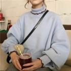 Contrast-trim Mock Neck Boxy Sweatshirt