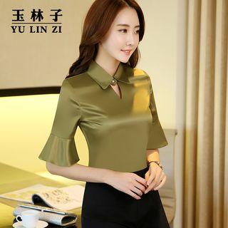 Bell-sleeve Chiffon Blouse / High-waist Shorts