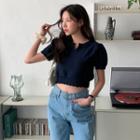 Scallop-edge Frilled Knit Crop Top