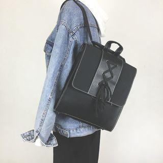 Lace-up Detail Square Faux-leather Backpack