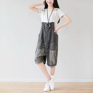 Distressed Denim Jumper Shorts Gray - One Size