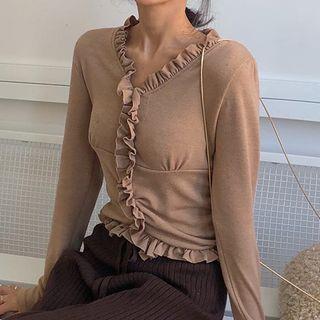 Long-sleeve Frill-trim Cropped T-shirt
