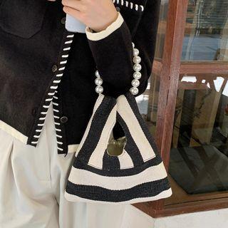 Striped Canvas Handbag / Beaded Strap / Set