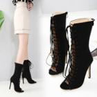 High-heel Lace-up Mid-calf Boots