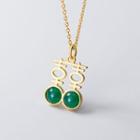 925 Sterling Silver Chinese Characters Bead Pendant Necklace Gold & Green - One Size