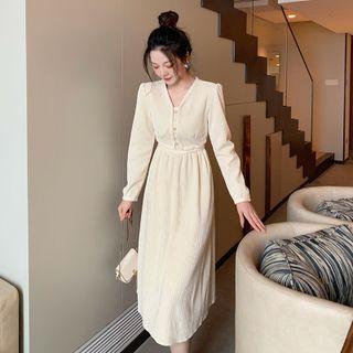 High-waist Corduroy Midi Dress