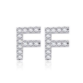 Simple Fashion Letter F Cubic Zircon Stud Earrings Silver - One Size