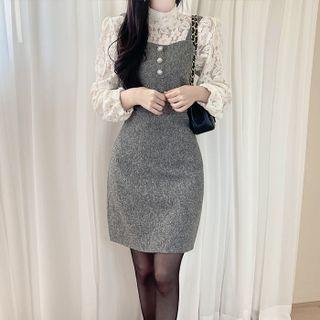 Faux-pearl A-line Overall Dress