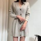 Single-breasted Long-sleeve Mini Knit Dress Gray - One Size