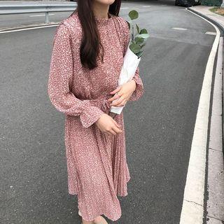 Floral Printed Chiffon Dress / Faux-leather Jacket
