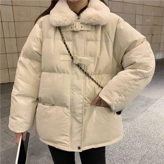 Fleece-collar Pocket-detail Long-sleeve Jacket