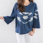 3/4-sleeve Embroidered Cotton Top