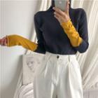Turtleneck Two-tone Long-sleeve Knit Top