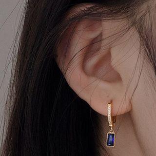 925 Sterling Silver Rhinestone Faux Crystal Dangle Earring 1 Pair - 925 Silver - Earrings - Blue Rectangle - Gold - One Size