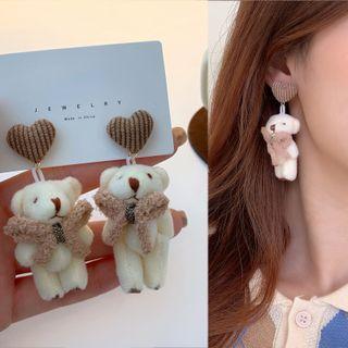 Flocking Bear Dangle Earring 1 Pair - White - One Size