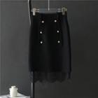 Lace Hem Mini Pencil Knit Skirt Black - One Size