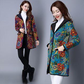 Floral Print Hooded Quilted Jacket