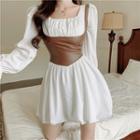 Square Neck Mock Two-piece Mini A-line Dress