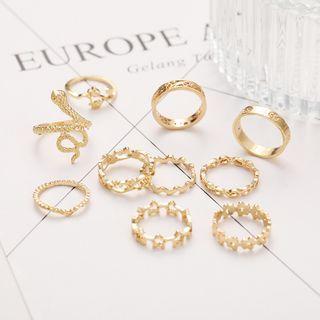 Set Of 10: Alloy Ring (various Designs) Set Of 10 - 53579 - Gold - One Size