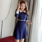 Color Block Long-sleeve A-line Knitted Dress