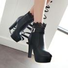 Lace Trim High Heel Ankle Boots