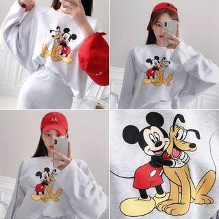 Set: Mickey Mouse Print Top + Band-waist Mermaid Skirt